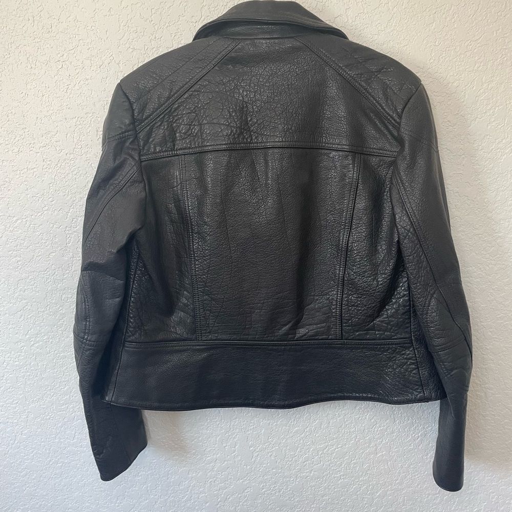Women’s Black Leather Moto Jacket with Red Lining - Picture 3 of 5